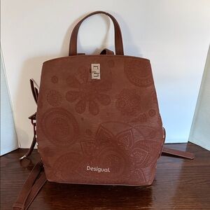 Desigual Brown Embossed Floral Backpack